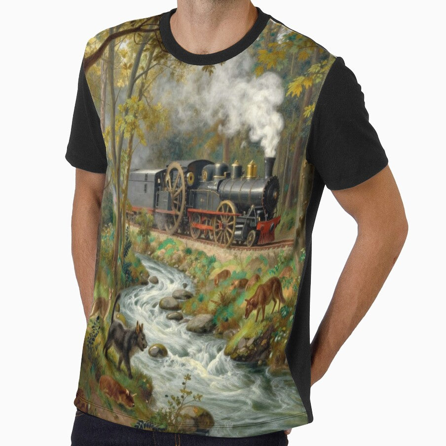 A landscape with flowing river and forest, where the - Adult & Kids T-Shirts, Sweatshirts & Hoodies apparel design preview 1