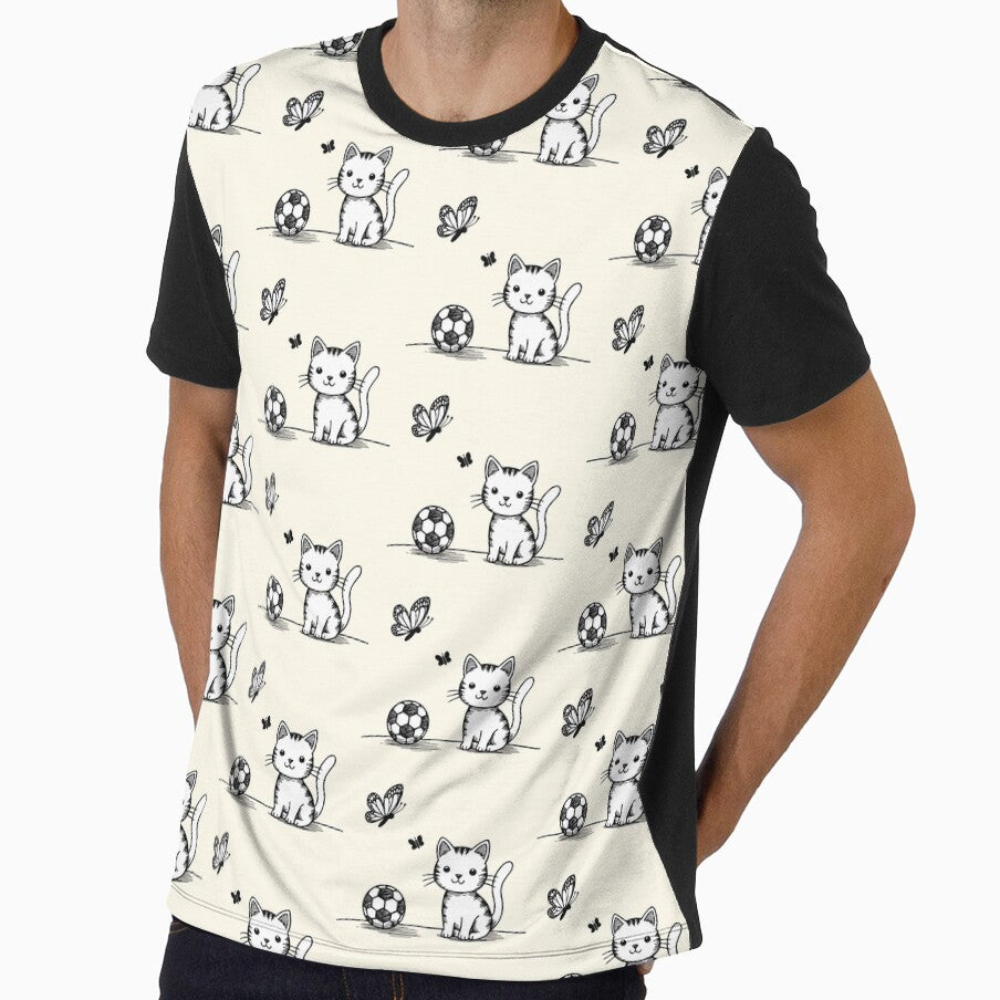 Cute cat animal sport football soccer ball butterfly - Adult & Kids T-Shirts, Sweatshirts & Hoodies apparel design preview 1