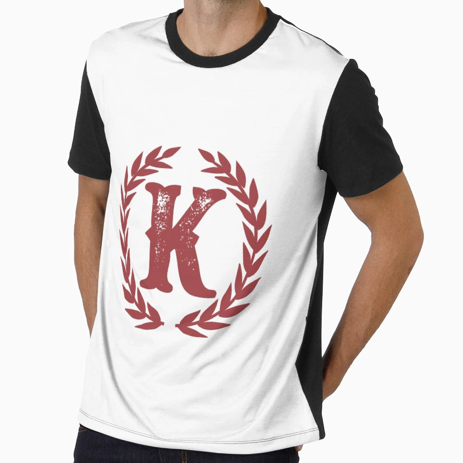 Rustic Red Monogram Letter K T-Shirt - Aesthetic Graphic for Adults - T-Shirt, Sweatshirt, Hoodie