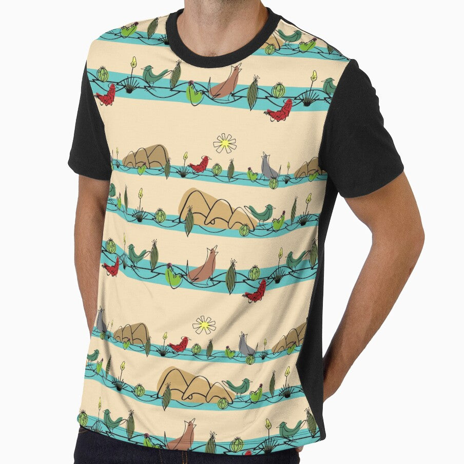 Desert MidMod Aqua on Cream by bmfabricdesigns - Adult & Kids T-Shirts, Sweatshirts & Hoodies apparel design preview 1