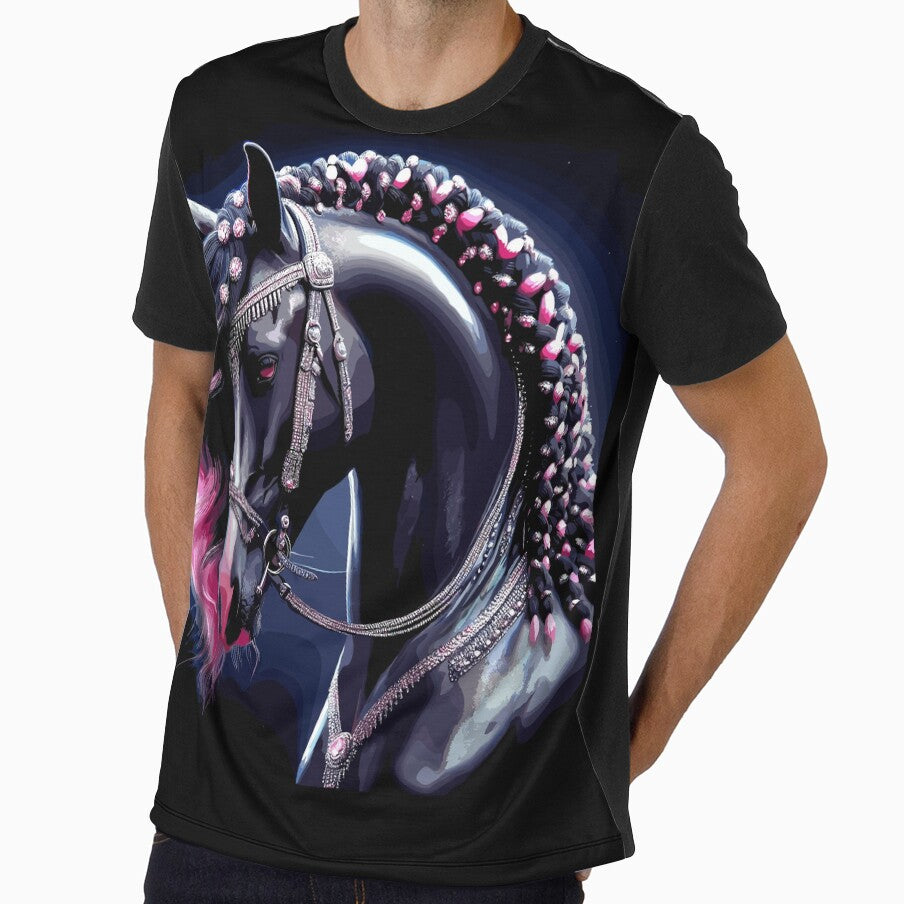 Beautiful Black horse with pink hair by Artbyminga - Adult & Kids T-Shirts, Sweatshirts & Hoodies apparel design preview 1