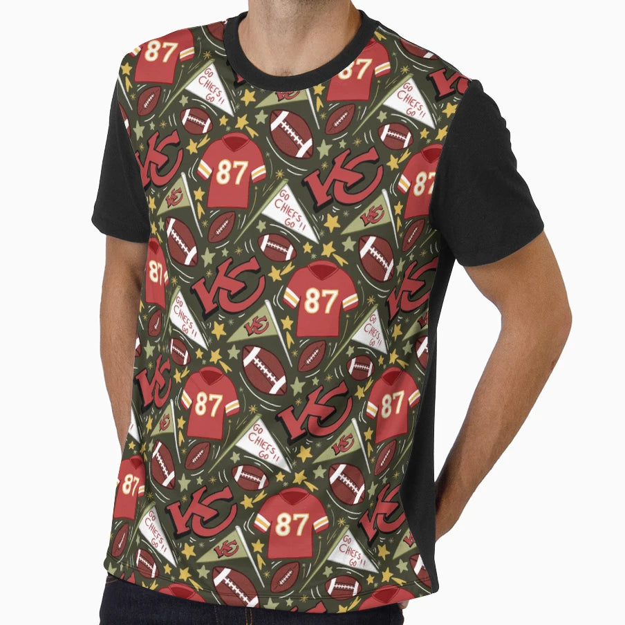 TK Chiefs Pattern Khaki Green T-Shirt - Trendy Graphic for Adults - T-Shirt, Sweatshirt, Hoodie