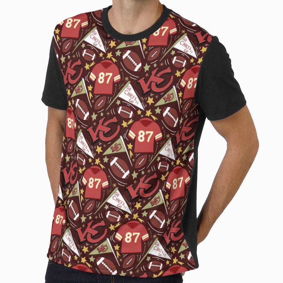 TK Chiefs Pattern Dark Red T-Shirt - Aesthetic Graphic for Adults - T-Shirt, Sweatshirt, Hoodie