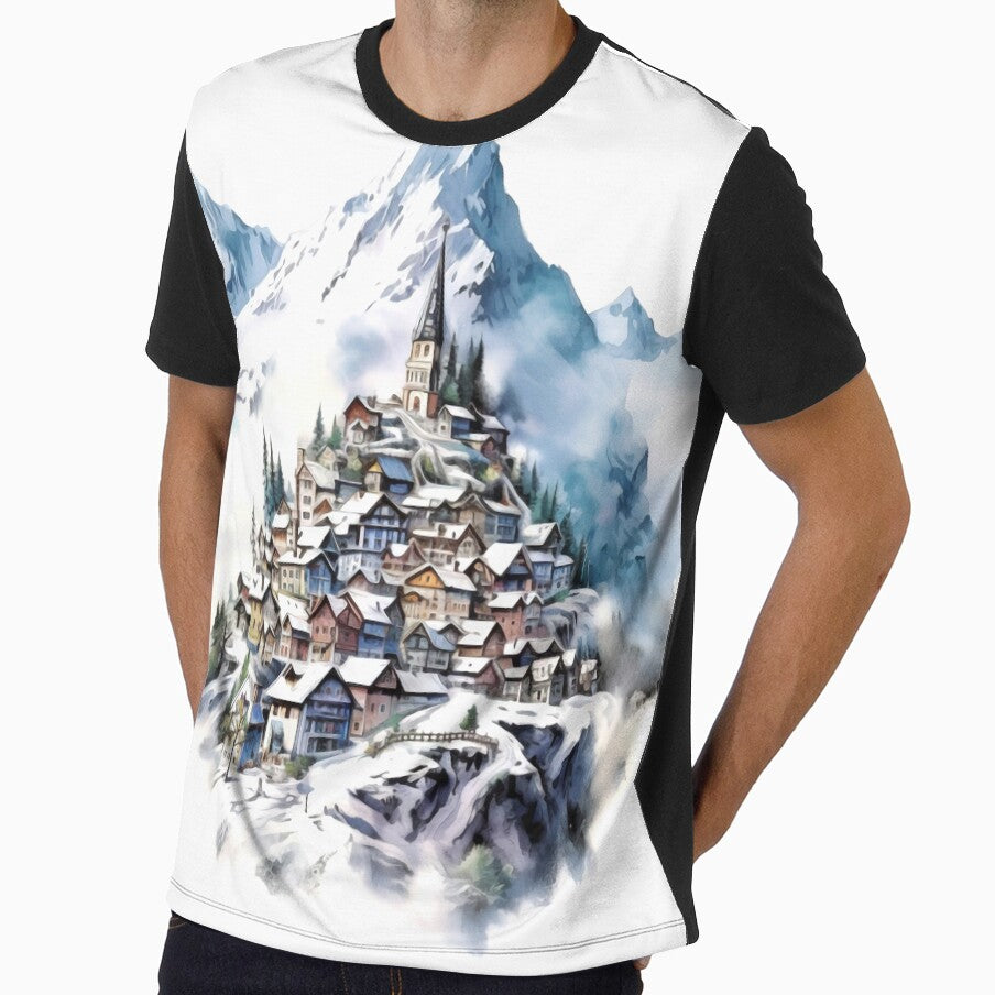 Snow-Capped Mountain Clipart, Alpine Majesty, Winter - Adult & Kids T-Shirts, Sweatshirts & Hoodies apparel design preview 1