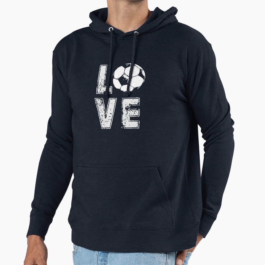 Love Soccer Football Hoodie - Minimalist Print Unisex - T-Shirt, Sweatshirt, Hoodie