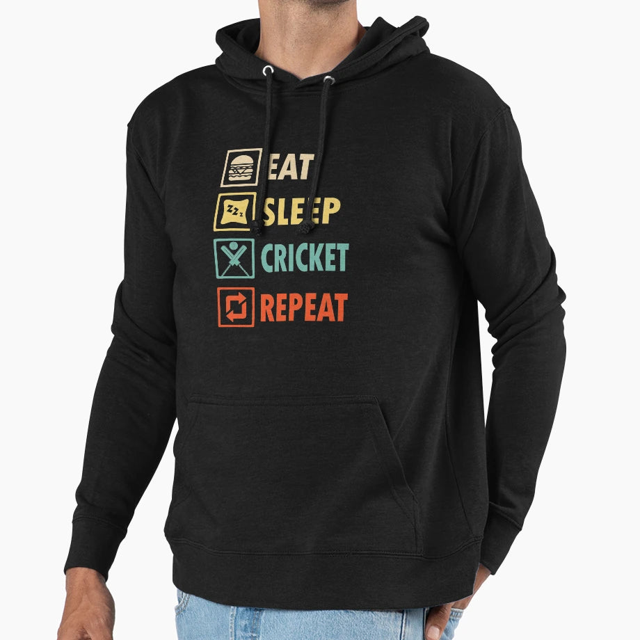 Eat Sleep Cricket Repeat Hoodie - Custom Art Print Men Women - T-Shirt, Sweatshirt, Hoodie