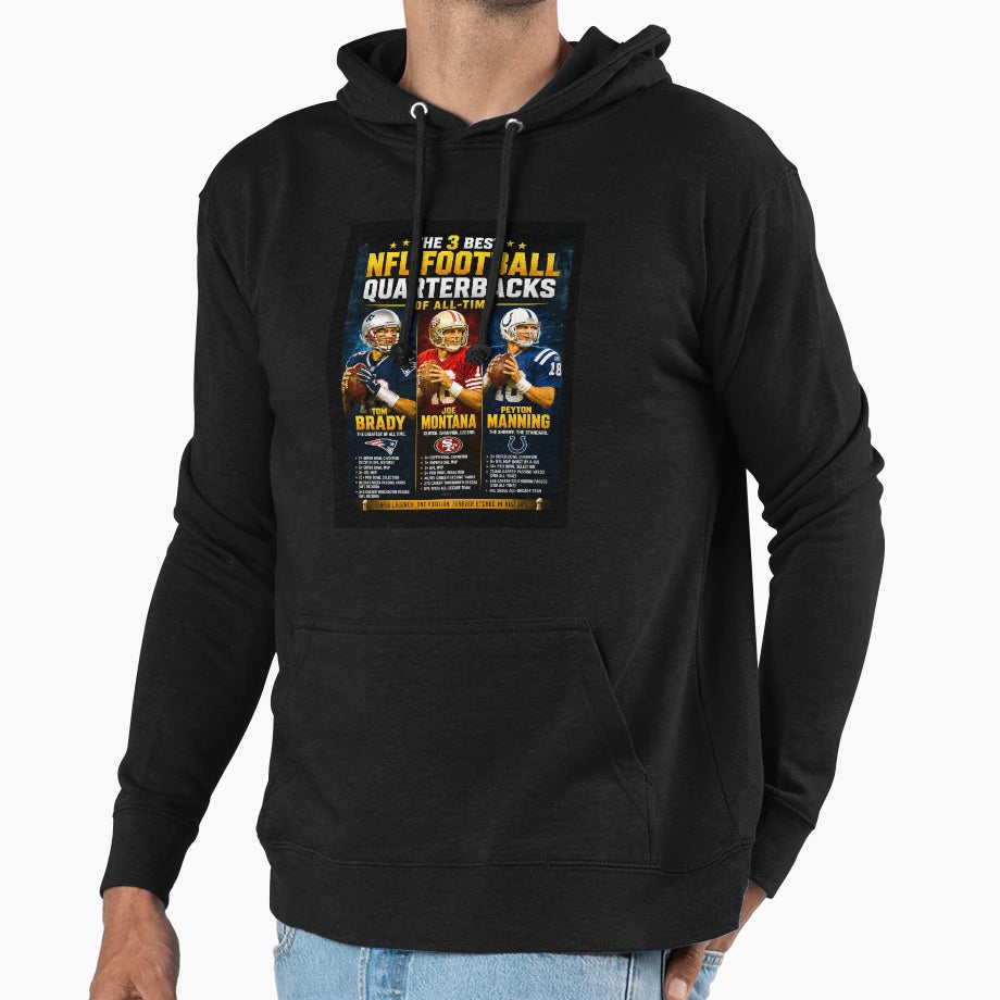 Pro Football 3 Best Quarterbacks Hoodie - Minimalist Print for Adults - T-Shirt, Sweatshirt, Hoodie