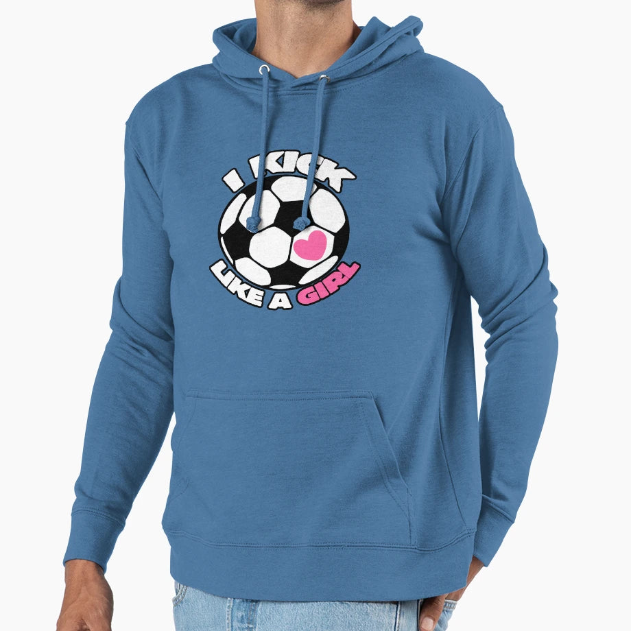 I Kick Like Soccer Team Hoodie - Minimalist Print Men Women - T-Shirt, Sweatshirt, Hoodie