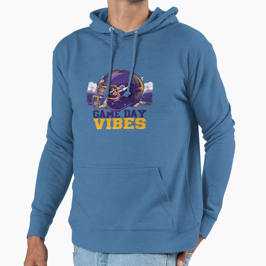 Copy Purple Gold Helmet Game Day Vibes Hoodie - Fun Novelty Design Unisex - T-Shirt, Sweatshirt, Hoodie