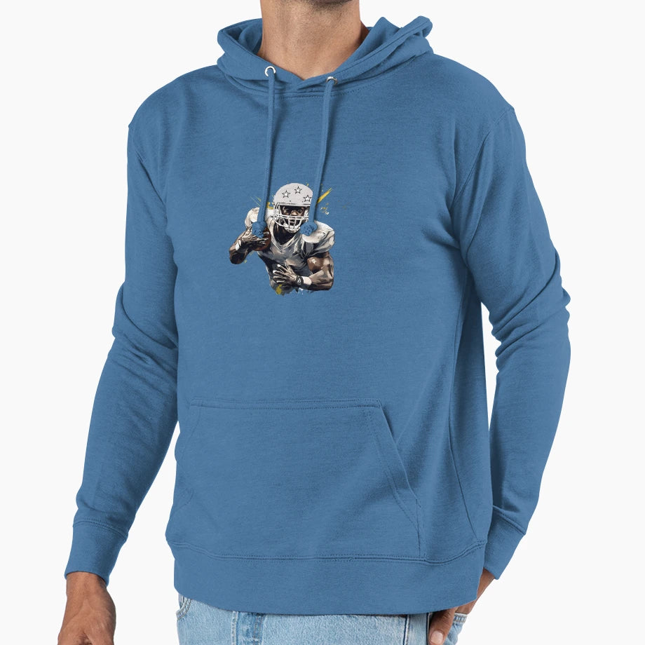 Artistic Cartoon Football Player Hoodie - Custom Art Print for Adults - T-Shirt, Sweatshirt, Hoodie
