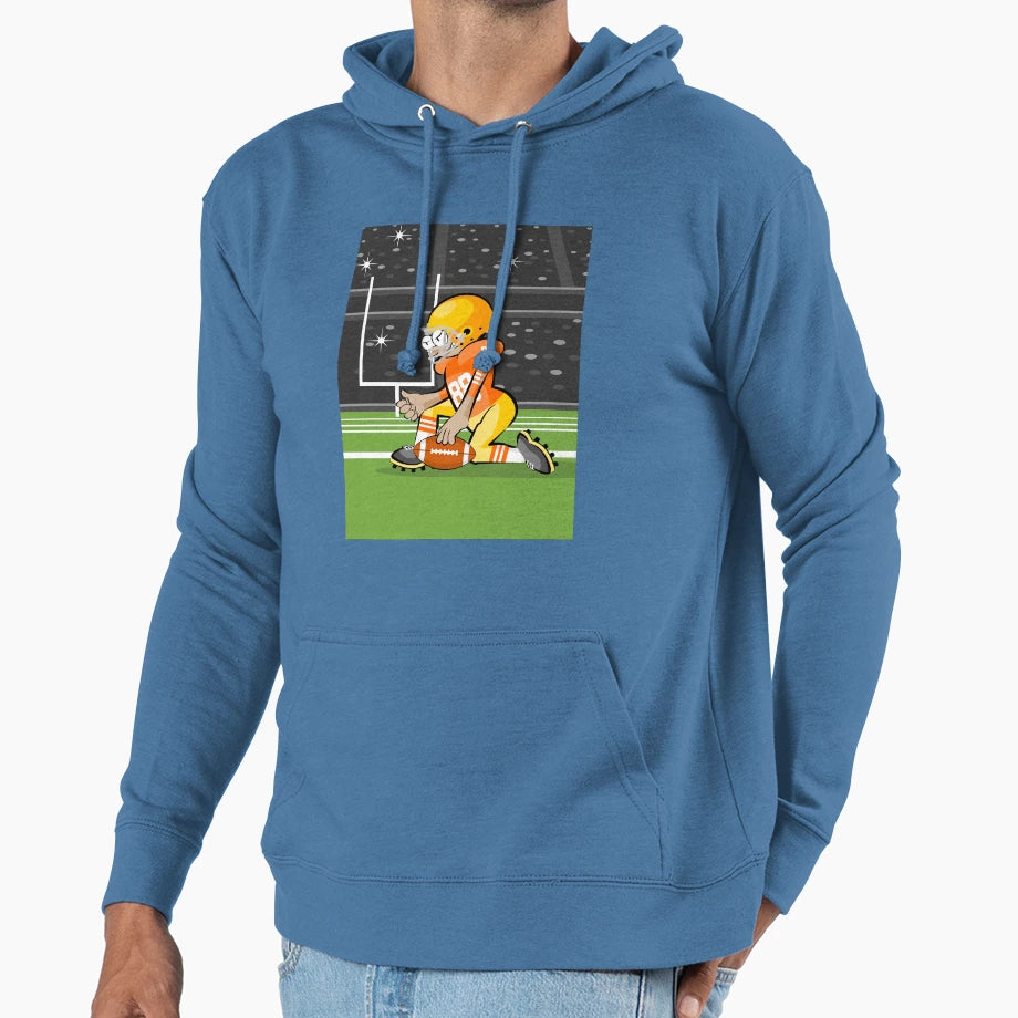 American Football Player Kneeling Middle Hoodie - Unique Graphic Men Women - T-Shirt, Sweatshirt, Hoodie