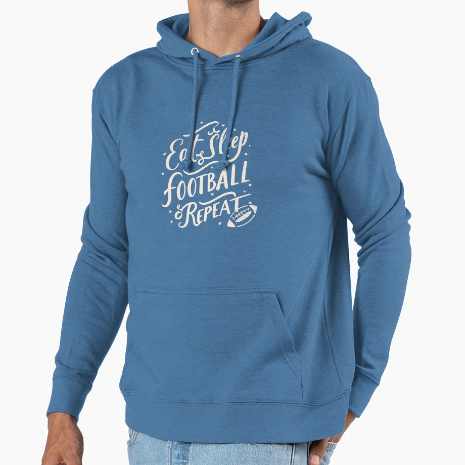 Eat Sleep Football Repeat Hoodie - Unique Graphic for Adults - T-Shirt, Sweatshirt, Hoodie