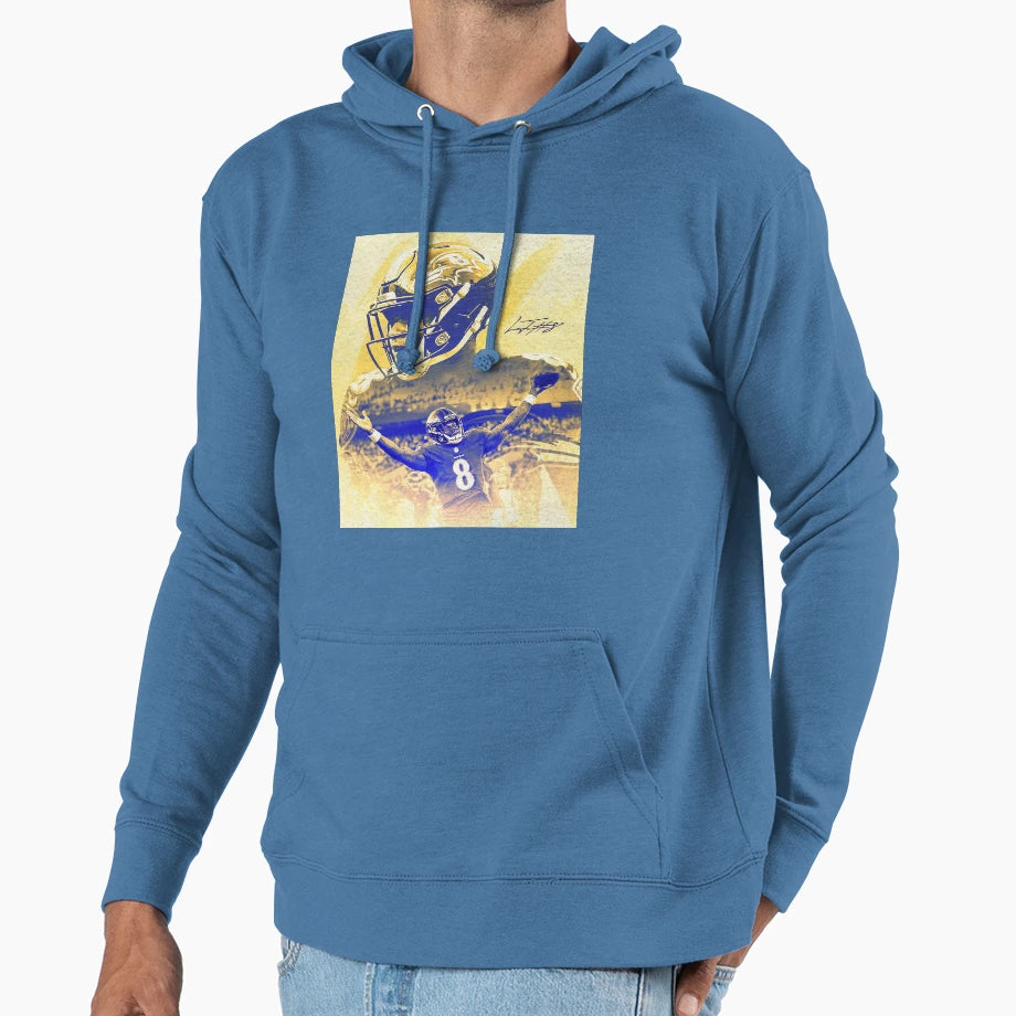 Lamar Baltimore Sports Art Hoodie - Casual Everyday Wear for Adults - T-Shirt, Sweatshirt, Hoodie