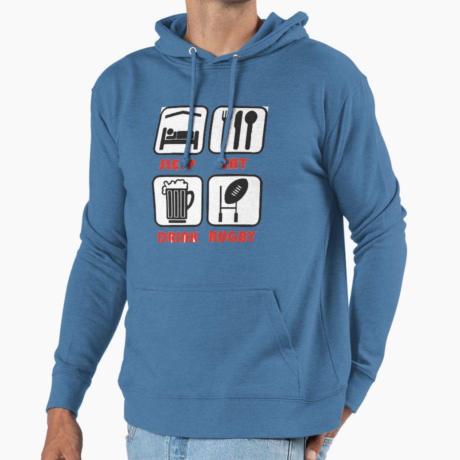 Eat Sleep Rugby Hoodie - Streetwear Style for Adults - T-Shirt, Sweatshirt, Hoodie