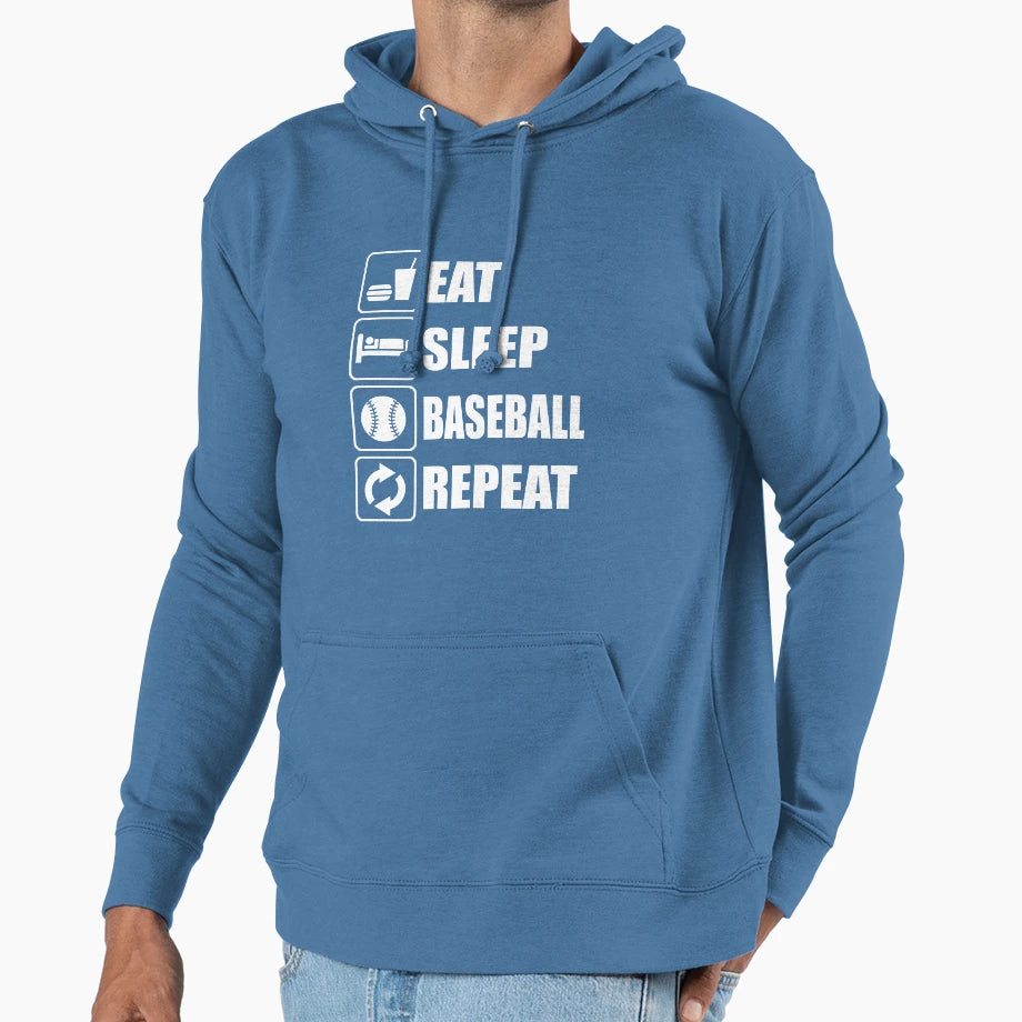 Eat Sleep Baseball Repeat Hoodie - Fun Novelty Design for Adults - T-Shirt, Sweatshirt, Hoodie