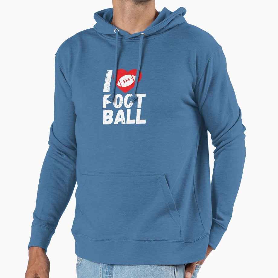 I Love Football Motif American Sport Hoodie - Aesthetic Graphic Unisex - T-Shirt, Sweatshirt, Hoodie