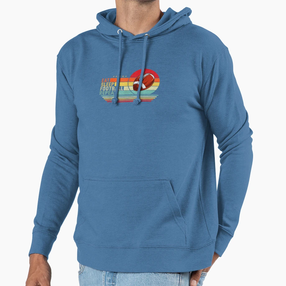 Eat Sleep Football Repeat American Hoodie - Fun Novelty Design for Adults - T-Shirt, Sweatshirt, Hoodie