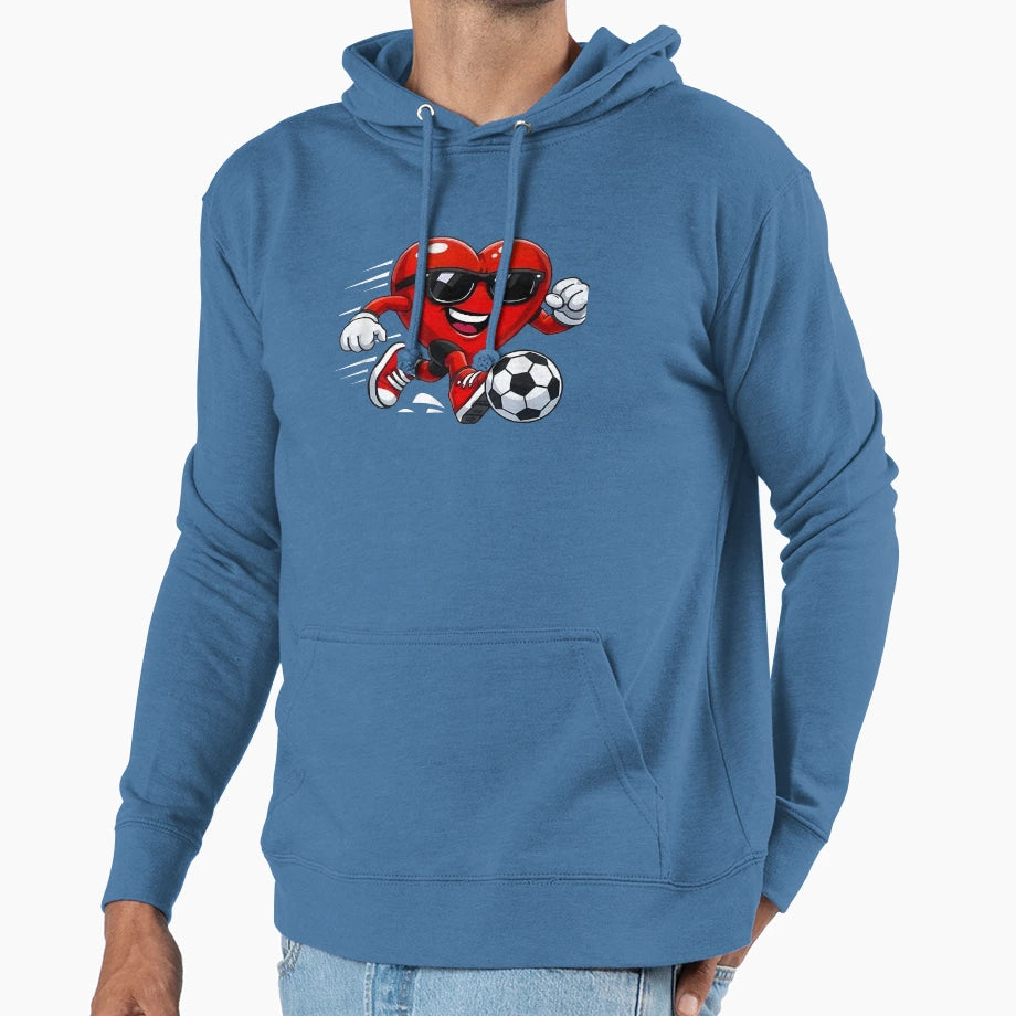 Valentines Day Heart Playing Soccer Hoodie - Minimalist Print Unisex - T-Shirt, Sweatshirt, Hoodie
