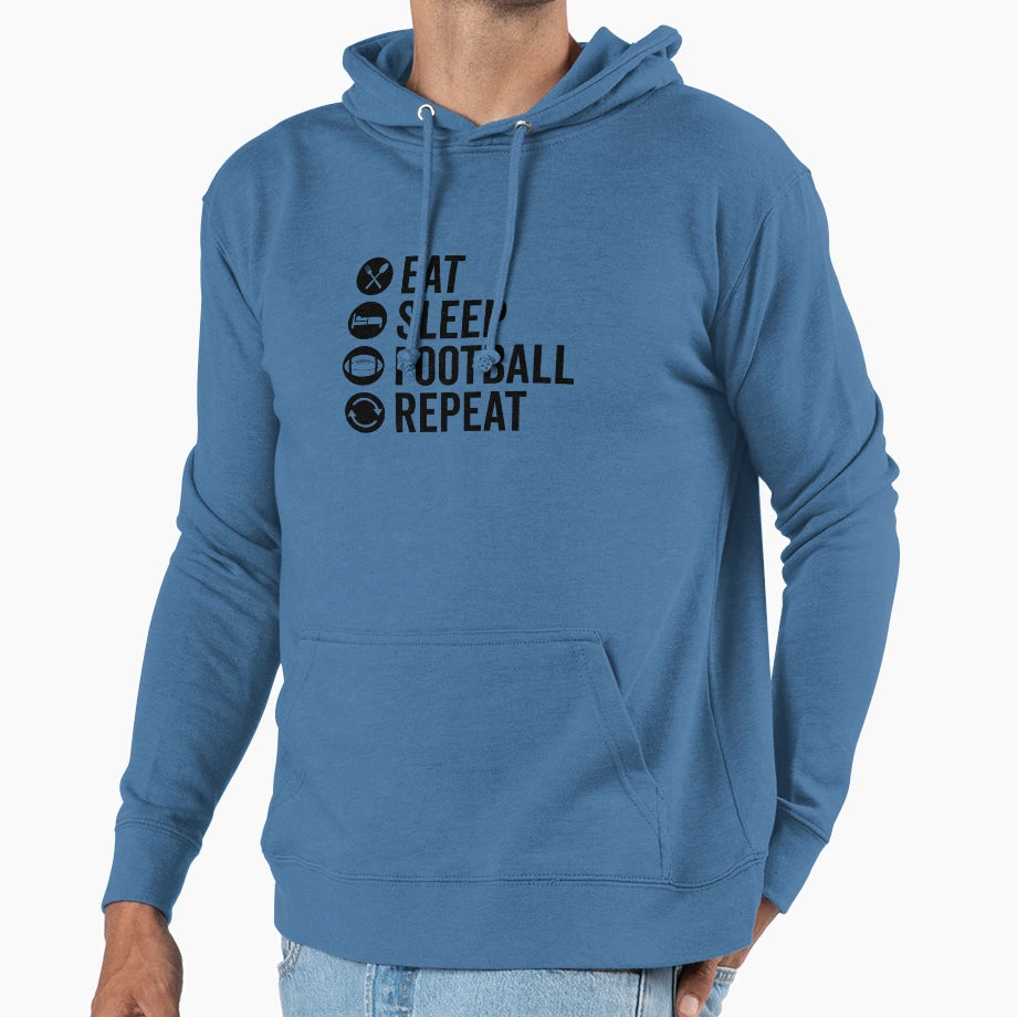 Eat Sleep Football Repeat Hoodie - Minimalist Print Men Women - T-Shirt, Sweatshirt, Hoodie