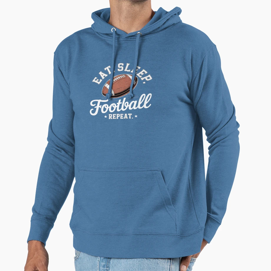 Eat Sleep Football Repeat Funny Hoodie - Trendy Graphic Men Women - T-Shirt, Sweatshirt, Hoodie