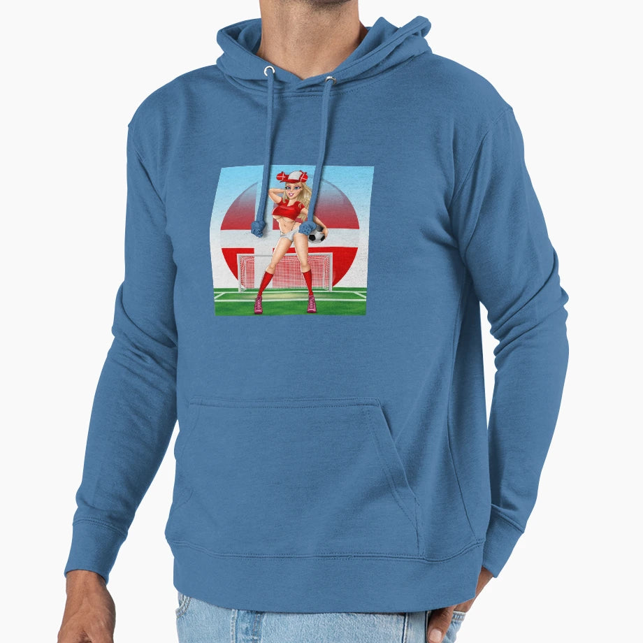 Danish Football Fan Goal Background Hoodie - Custom Art Print for Adults - T-Shirt, Sweatshirt, Hoodie