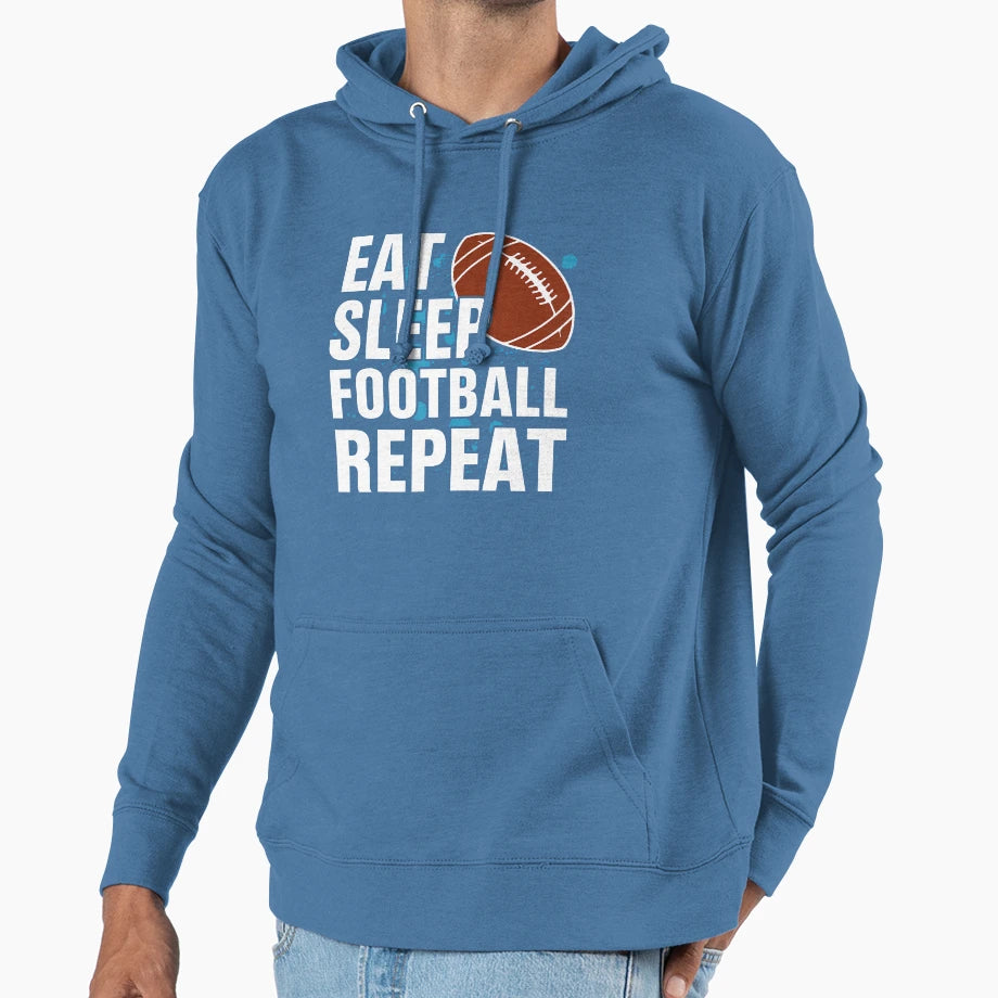 Eat Sleep Football Repeat American Football Hoodie - Novelty Apparel Unisex - T-Shirt, Sweatshirt, Hoodie