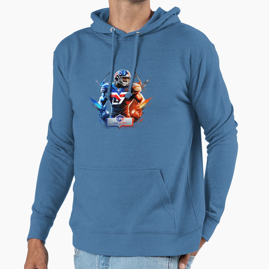 Strong Football Player Holding Hoodie - Fun Novelty Design for Adults - T-Shirt, Sweatshirt, Hoodie