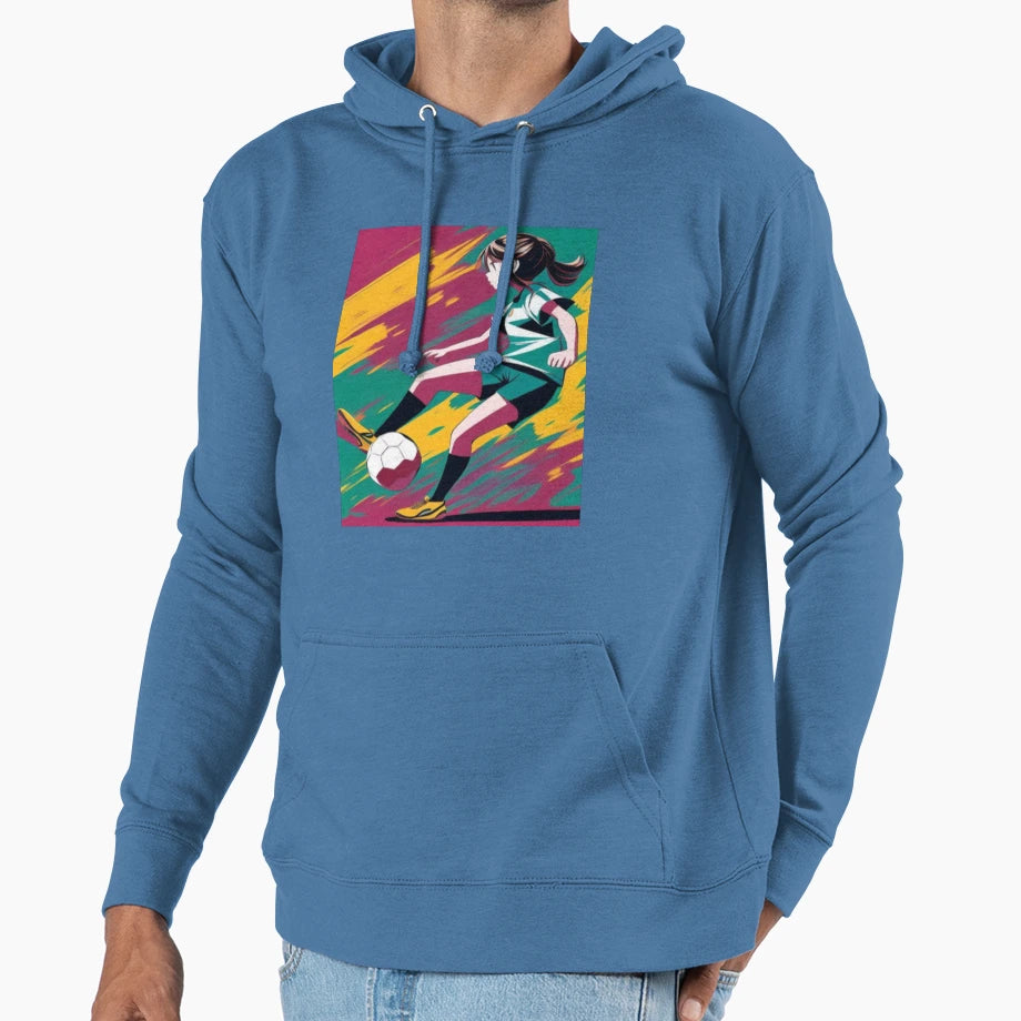 Playing Soccer Football Player Anime Art Hoodie - Graphic Print for Adults - T-Shirt, Sweatshirt, Hoodie