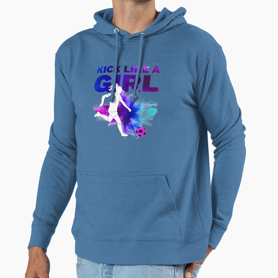 Kick Like Womens Soccer Fan Womens Hoodie - Fun Novelty Design Men Women - T-Shirt, Sweatshirt, Hoodie