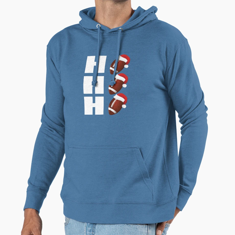 Ho Ho Ho Santa Hats Funny Football Hoodie - Fun Novelty Design for Adults - T-Shirt, Sweatshirt, Hoodie