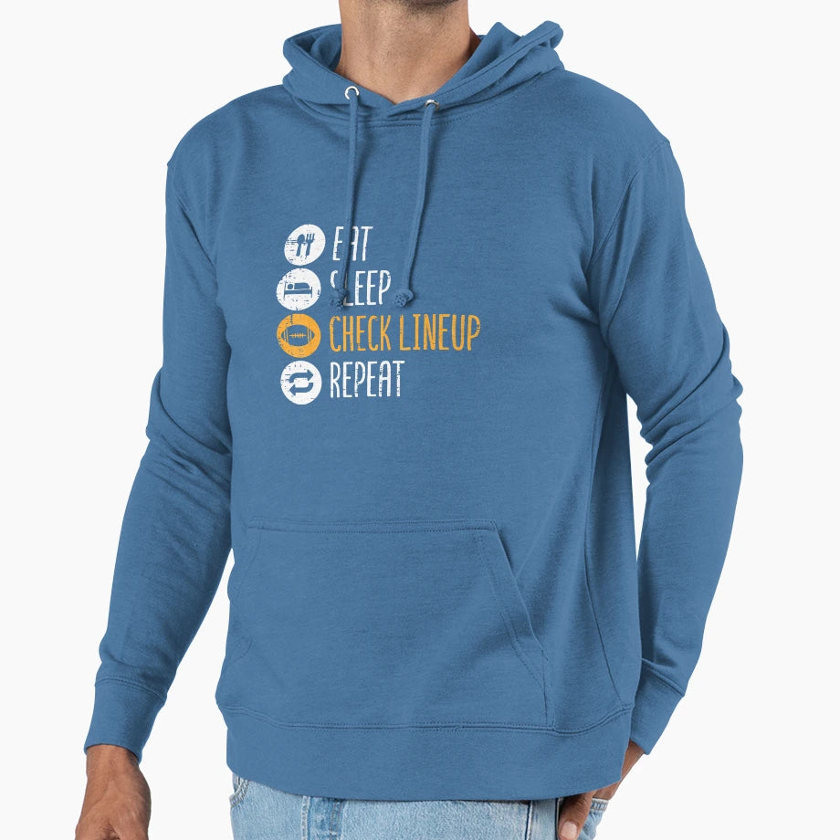 Eat Sleep Check Lineup Repeat Fantasy Hoodie - Custom Art Print Unisex - T-Shirt, Sweatshirt, Hoodie