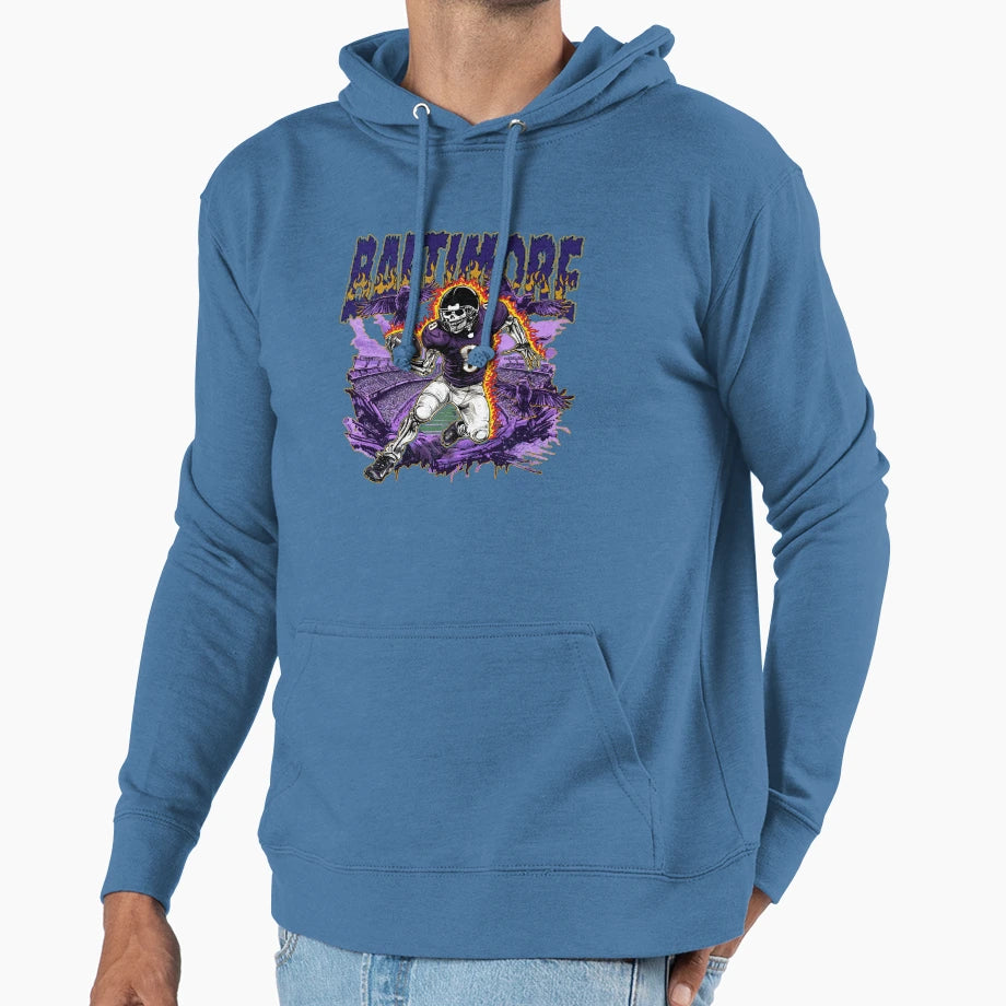 Baltimore Football Skull Hoodie - Minimalist Print Men Women - T-Shirt, Sweatshirt, Hoodie