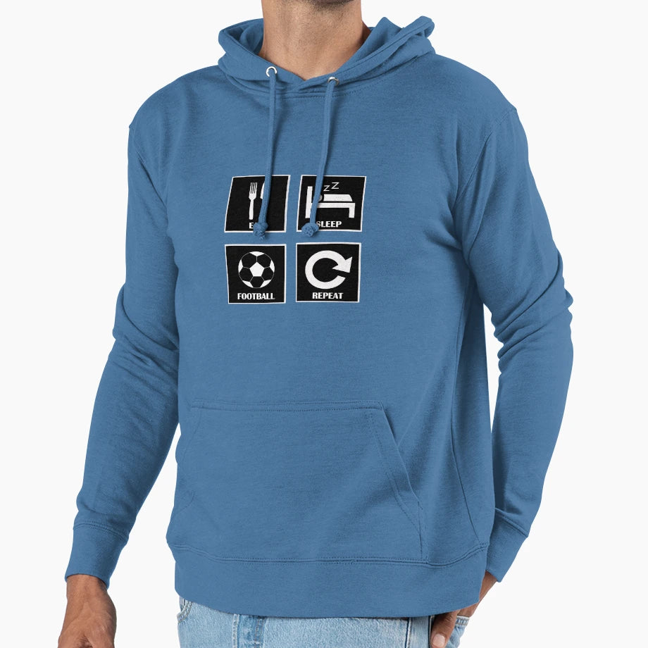 Eat Sleep Football Repeat Player Gift Hoodie - Graphic Print for Adults - T-Shirt, Sweatshirt, Hoodie