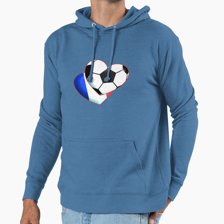 Football Heart France Hoodie - Unique Graphic Men Women - T-Shirt, Sweatshirt, Hoodie