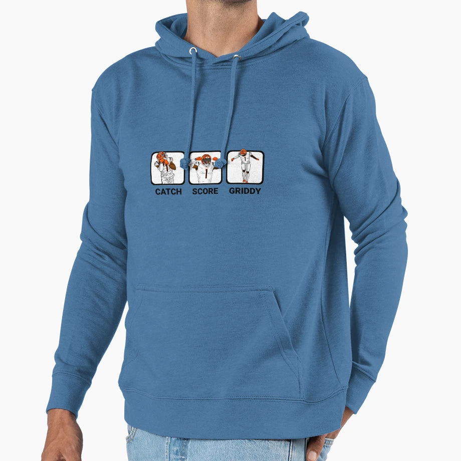 Catch Score Griddy Repeat Hoodie - Minimalist Print for Adults - T-Shirt, Sweatshirt, Hoodie