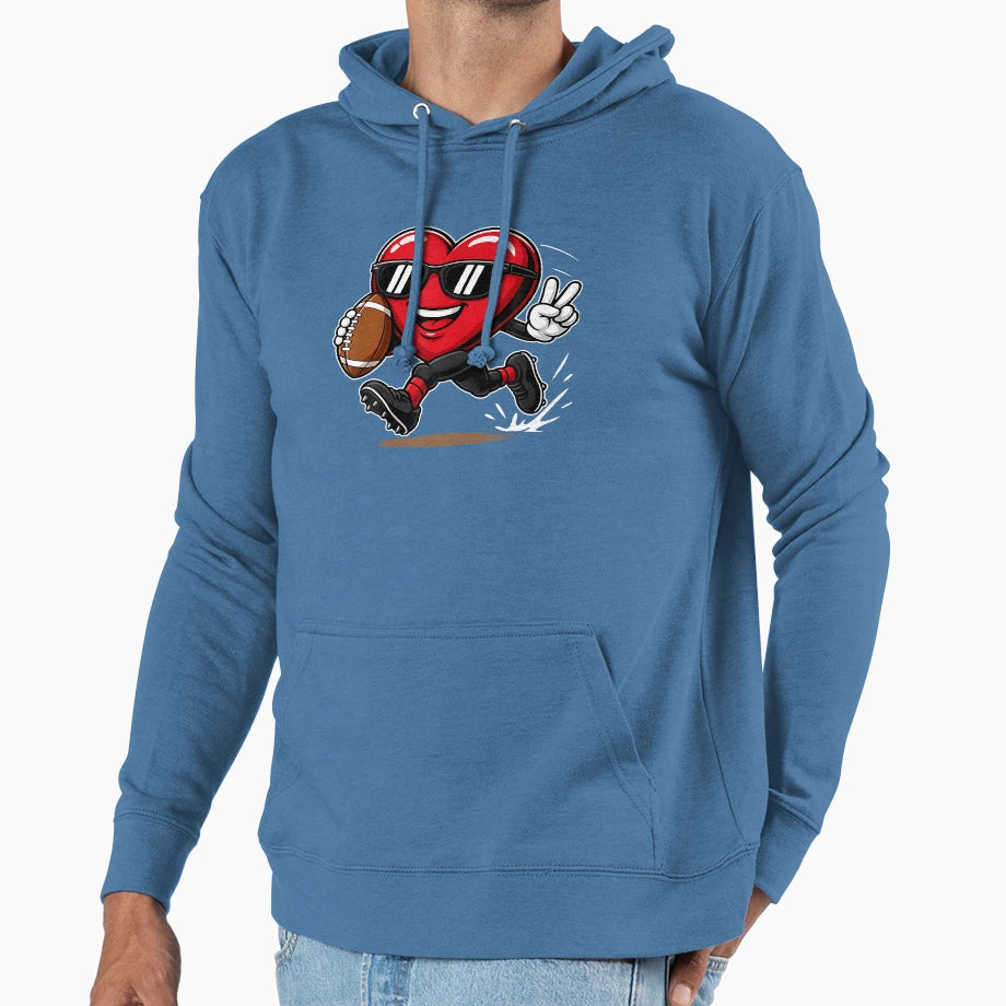 Funny Heart Playing Football Sports Lover Hoodie - Streetwear Style Unisex - T-Shirt, Sweatshirt, Hoodie