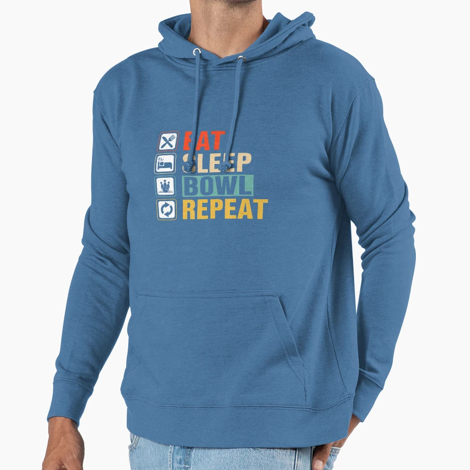 Eat Sleep Bowl Repeat Hoodie - Novelty Apparel Men Women - T-Shirt, Sweatshirt, Hoodie