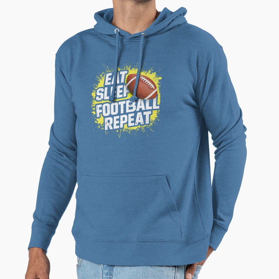 Paint Splat Eat Sleep Football Repeat Hoodie - Unique Graphic Men Women - T-Shirt, Sweatshirt, Hoodie