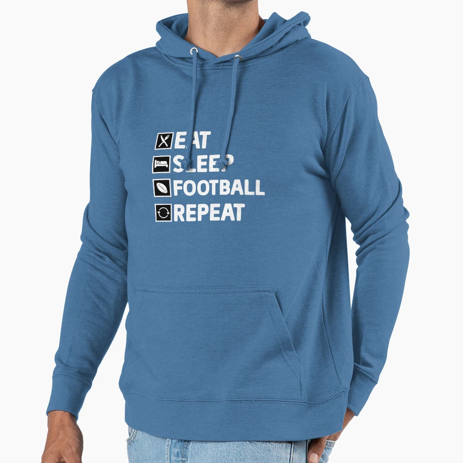Eat Sleep Football Repeat Hoodie - Aesthetic Graphic Men Women - T-Shirt, Sweatshirt, Hoodie