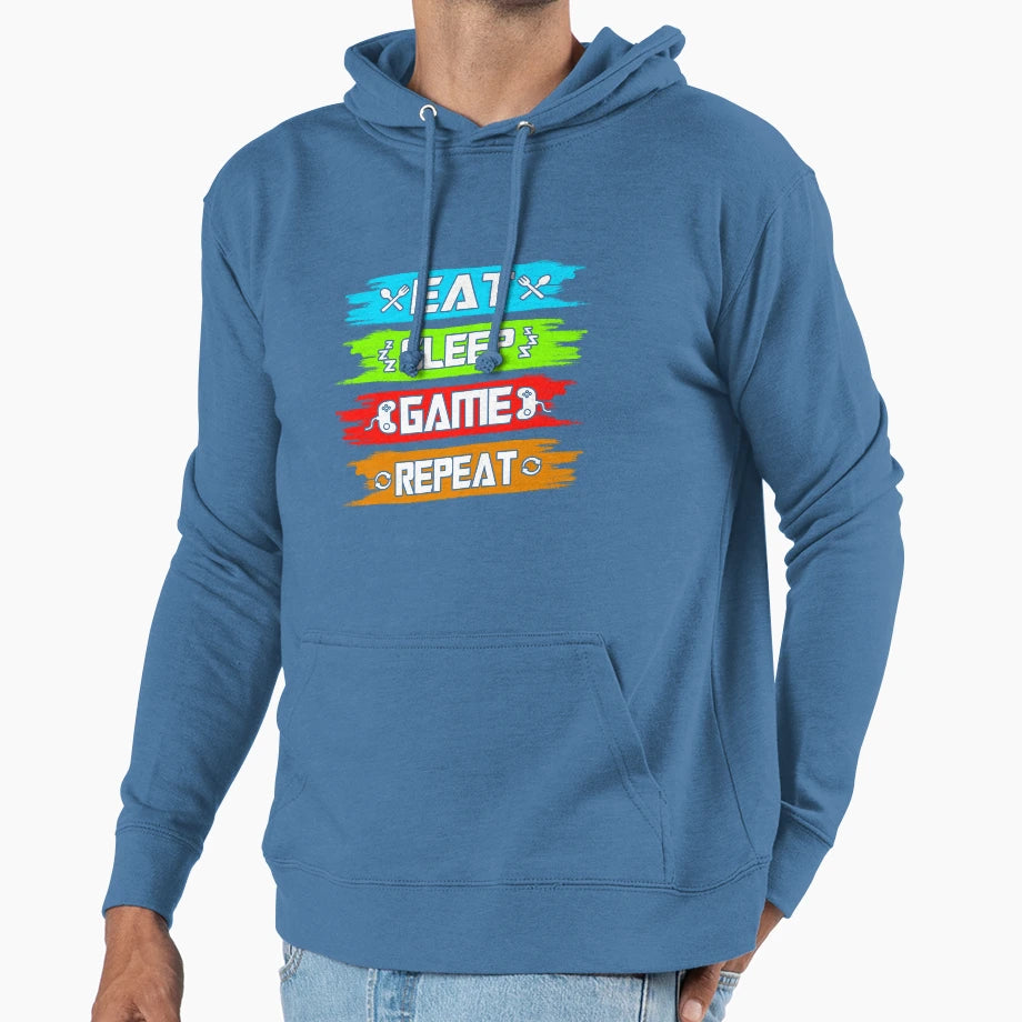 Eat Sleep Game Repeat Hoodie - Unique Graphic for Adults - T-Shirt, Sweatshirt, Hoodie