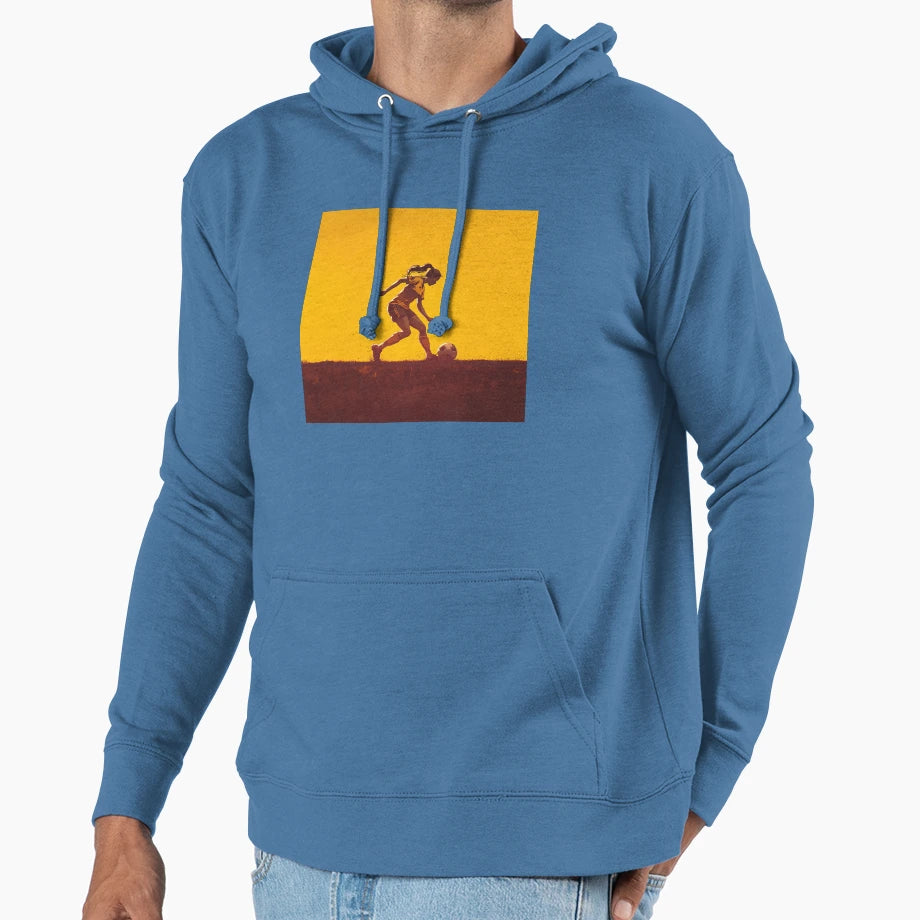 Soccer Silhouette Sunset Hoodie - Aesthetic Graphic for Adults - T-Shirt, Sweatshirt, Hoodie