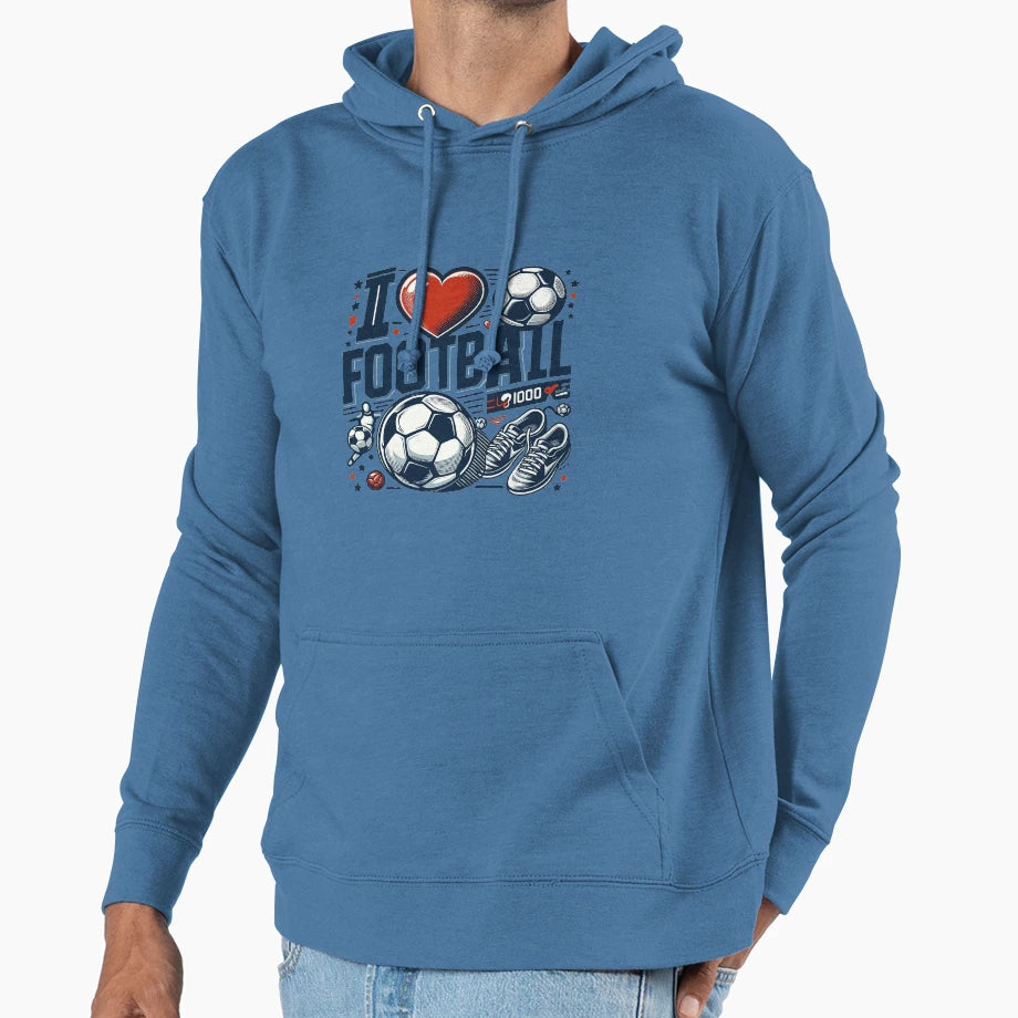 I Love Football Hoodie - Graphic Print Men Women - T-Shirt, Sweatshirt, Hoodie