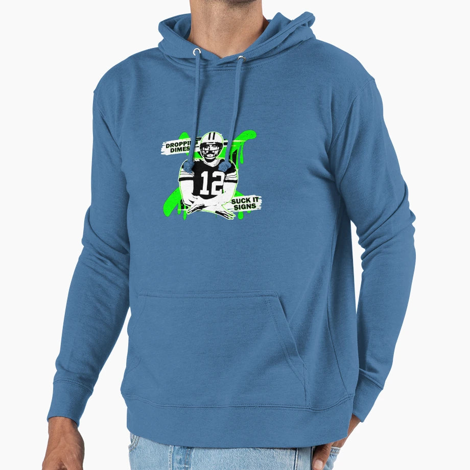 Famitees Aron Rodgers Dropping Dimes Hoodie - Trendy Graphic for Adults - T-Shirt, Sweatshirt, Hoodie