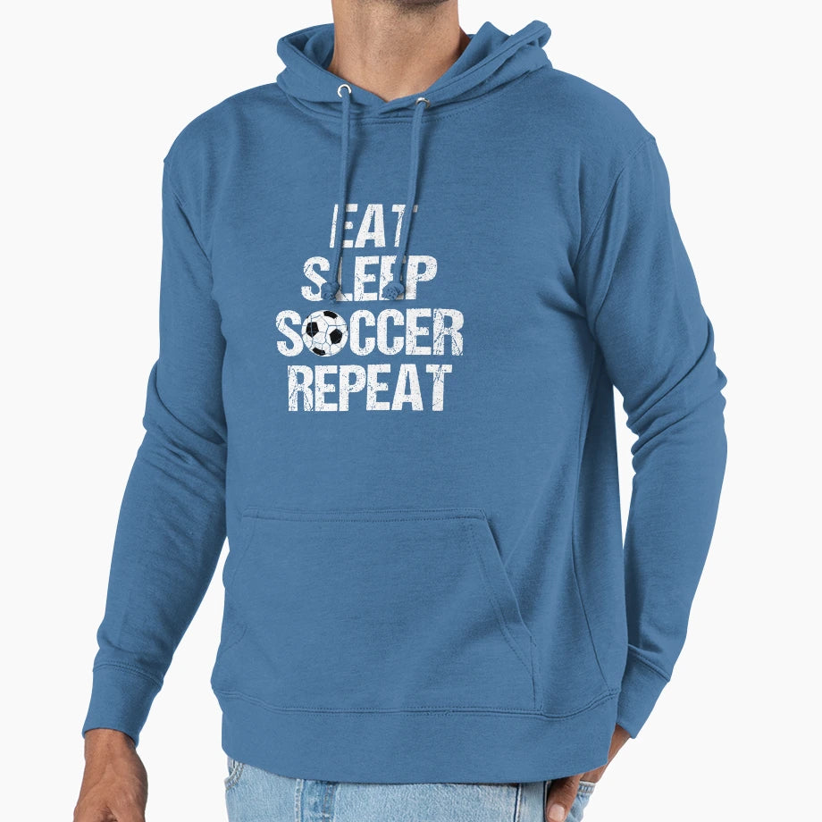 Eat Sleep Soccer Repeat T-Shirt - Fun Novelty Design Unisex - T-Shirt, Sweatshirt, Hoodie
