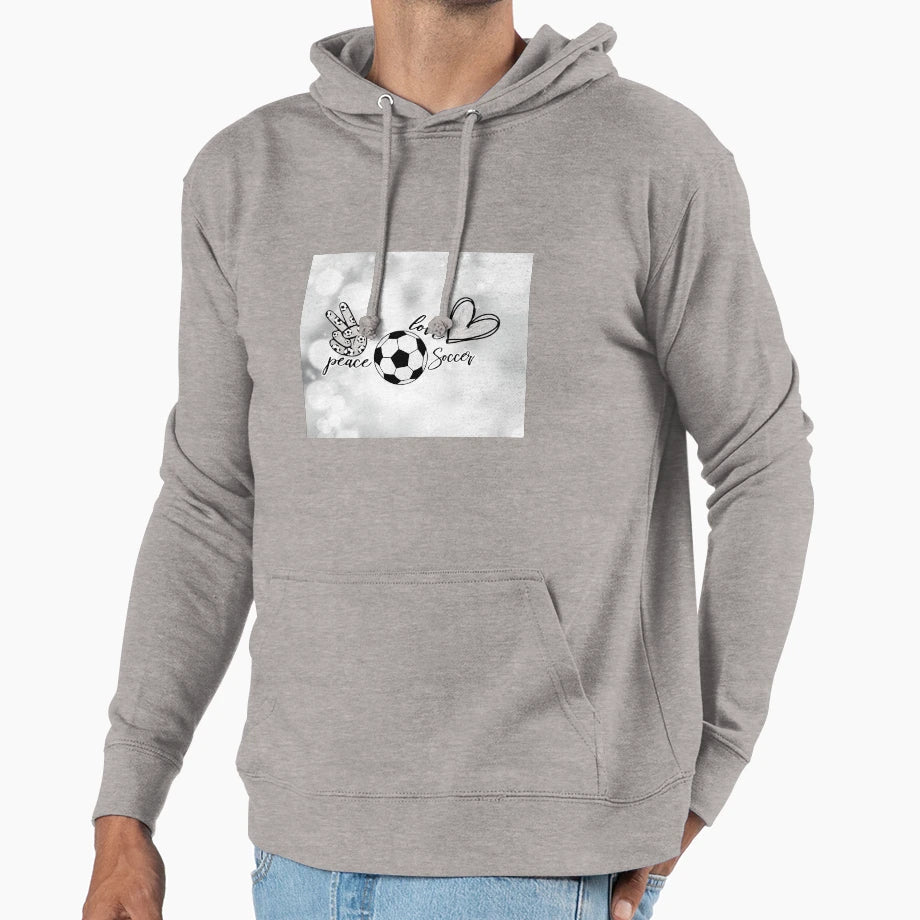 Peace Love Soccer Hoodie - Novelty Apparel for Adults - T-Shirt, Sweatshirt, Hoodie