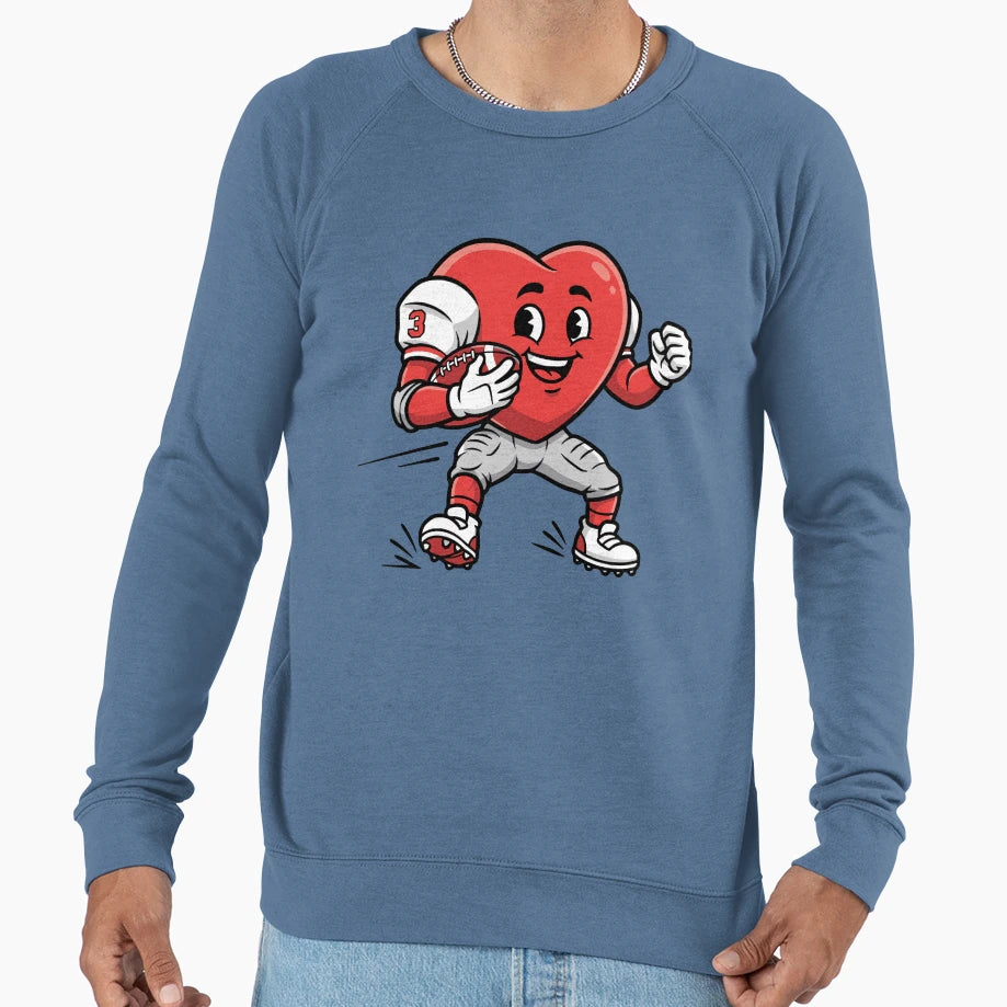 Heart Football Player Cartoon Sweatshirt - Aesthetic Graphic for Adults - T-Shirt, Sweatshirt, Hoodie