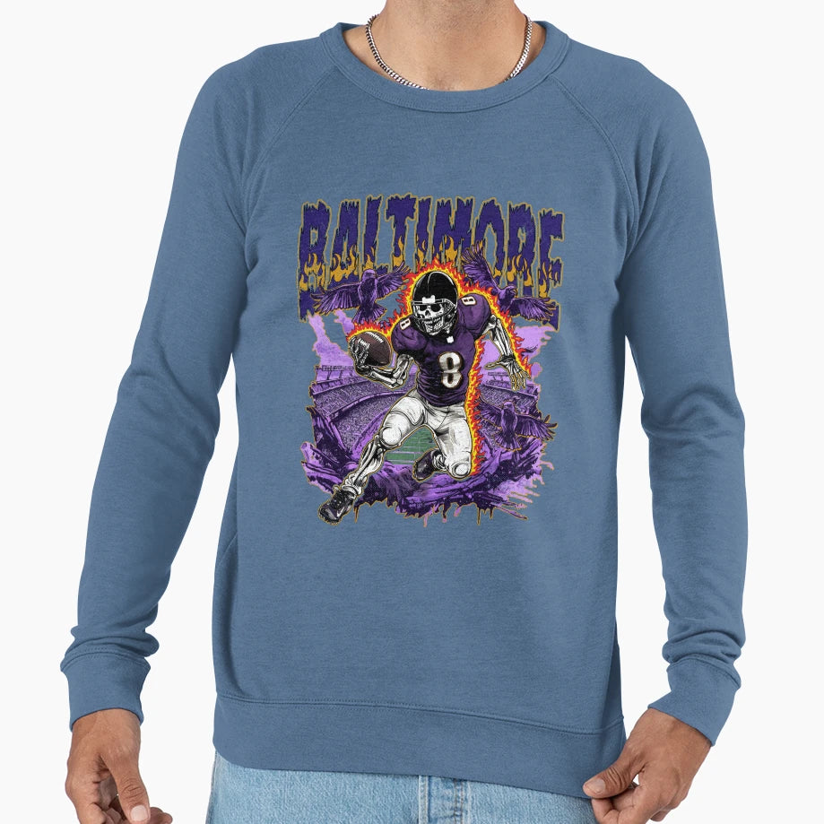 Baltimore Football Skull Sweatshirt - Graphic Print for Adults - T-Shirt, Sweatshirt, Hoodie