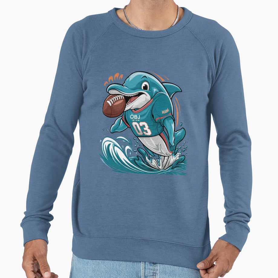 Miami Obj Dolphin Football Cartoon Fan Sweatshirt - Streetwear Style Unisex - T-Shirt, Sweatshirt, Hoodie