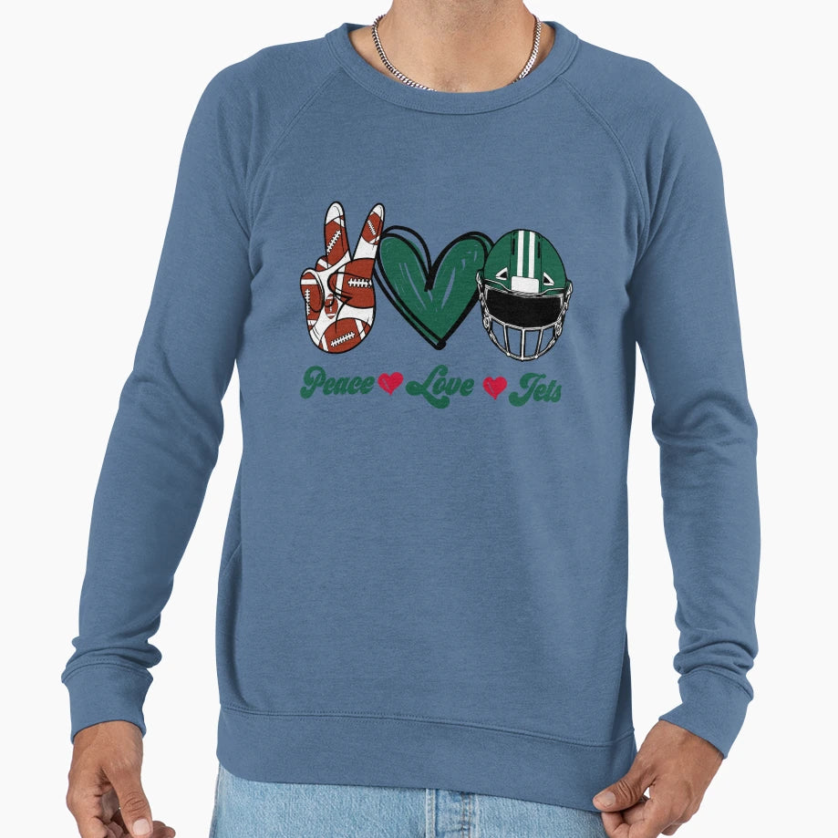 Peace Love Jets Football Team Sweatshirt - Casual Everyday Wear Unisex - T-Shirt, Sweatshirt, Hoodie