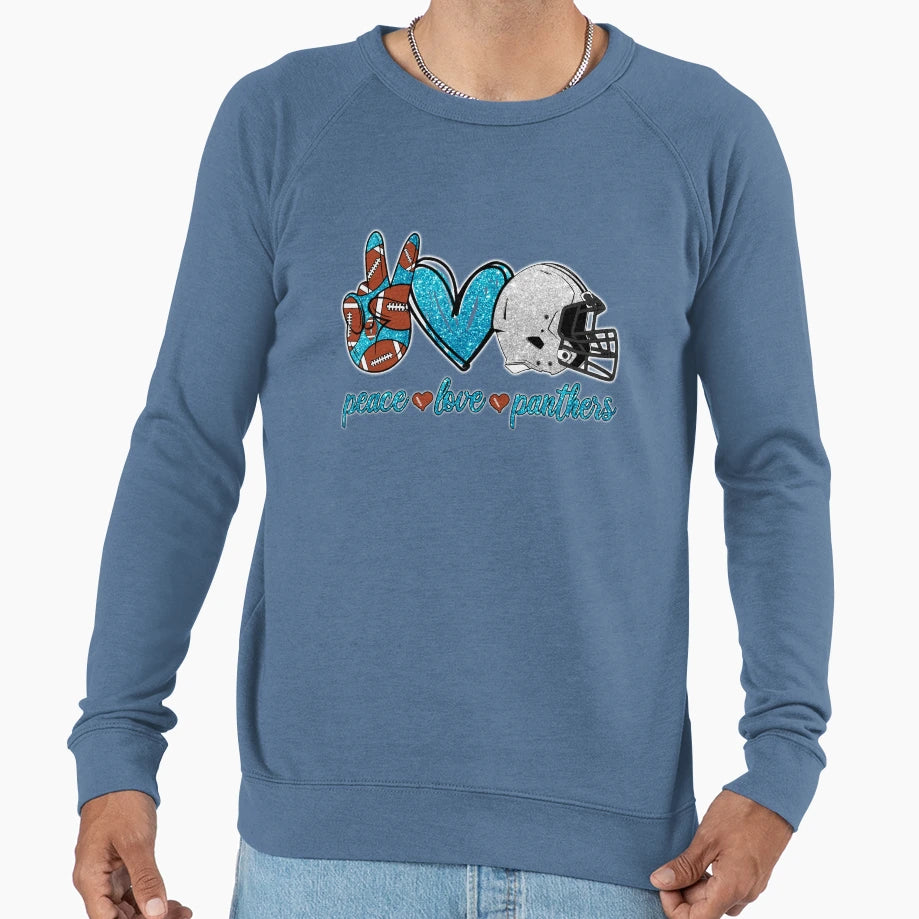 Peace Love Panthers Football Team Sweatshirt - Minimalist Print Unisex - T-Shirt, Sweatshirt, Hoodie